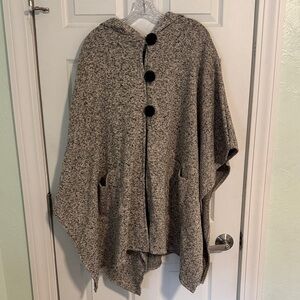 Women's Gray Hooded Poncho Coat